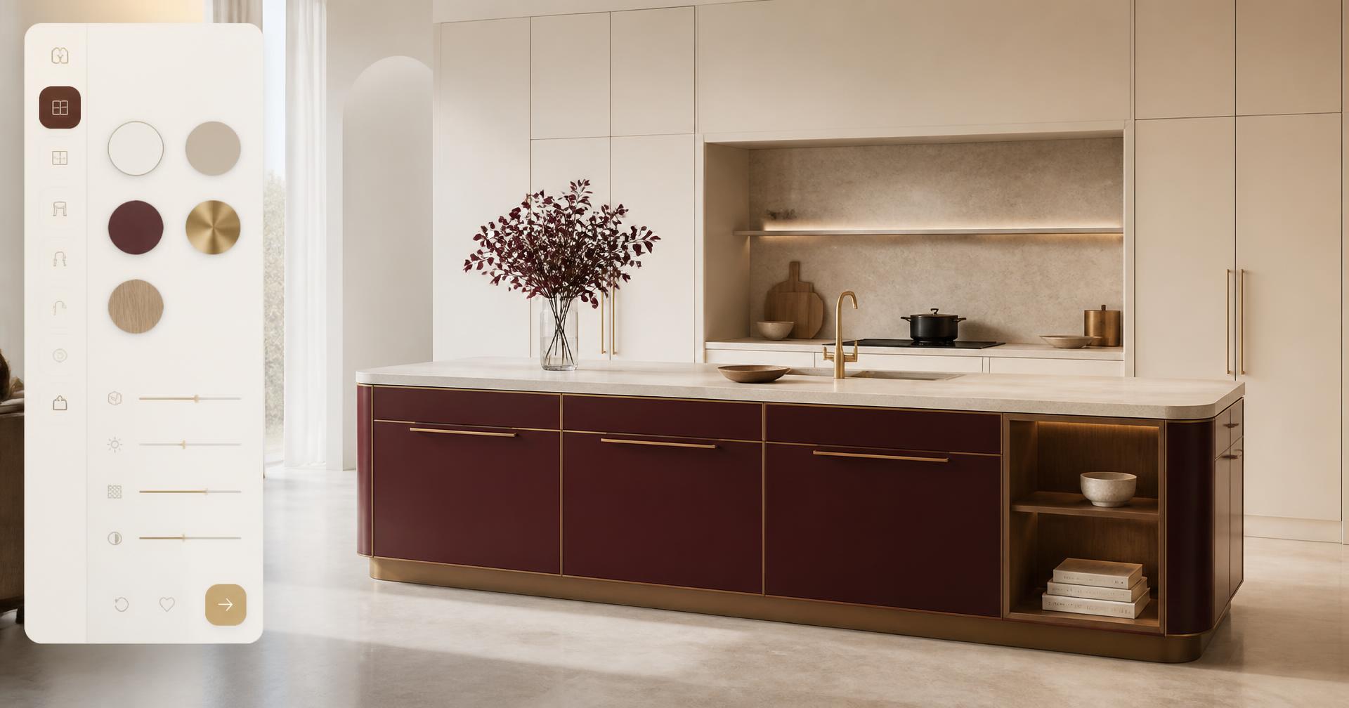 Keukenconfigurator met fronten in Bordeaux mat