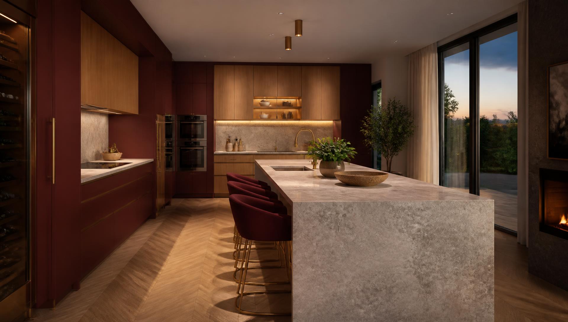 Premium keuken met bordeaux fronten in een high-end woning